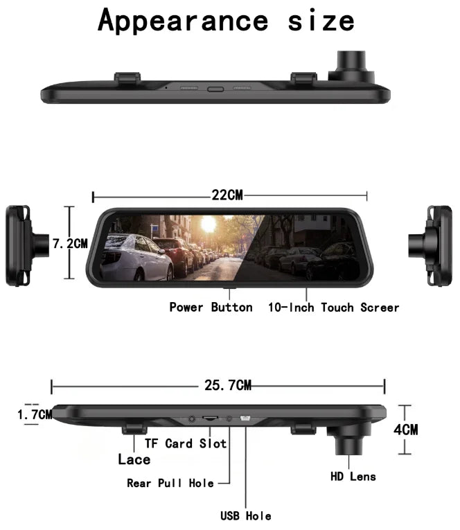10 Inch Mirror Camera for Car Touch Screen Video Recorder