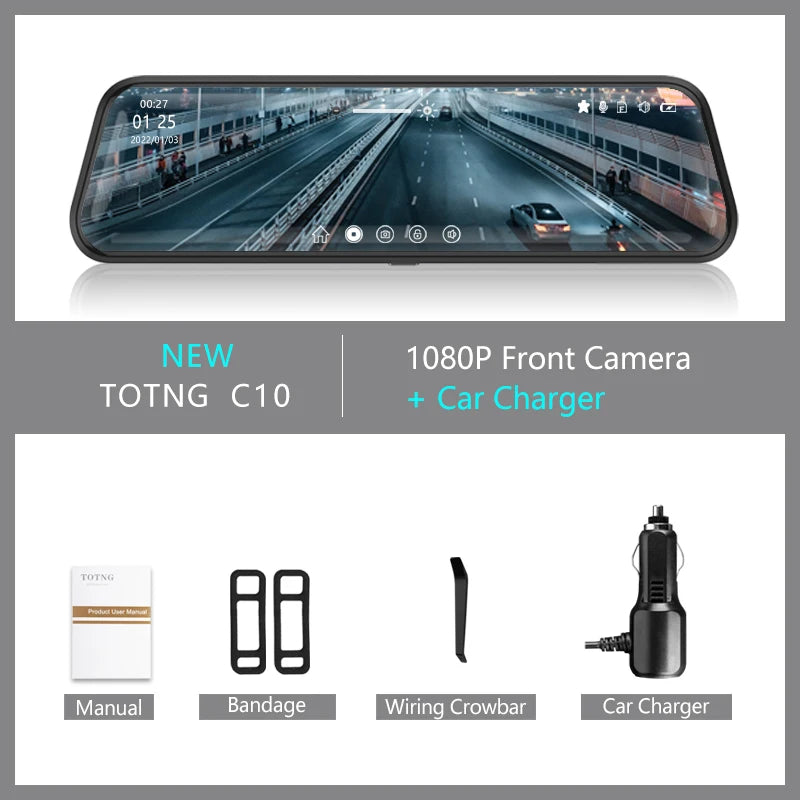 10 Inch Mirror Camera for Car Touch Screen Video Recorder