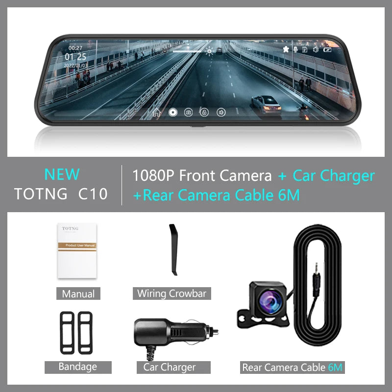 10 Inch Mirror Camera for Car Touch Screen Video Recorder