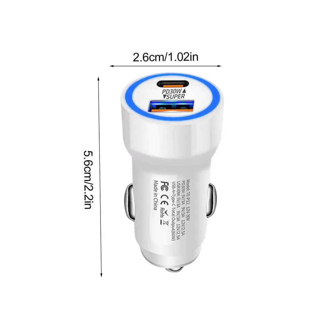 Car Phone Fast Charger with Type A and Type C Connectivity