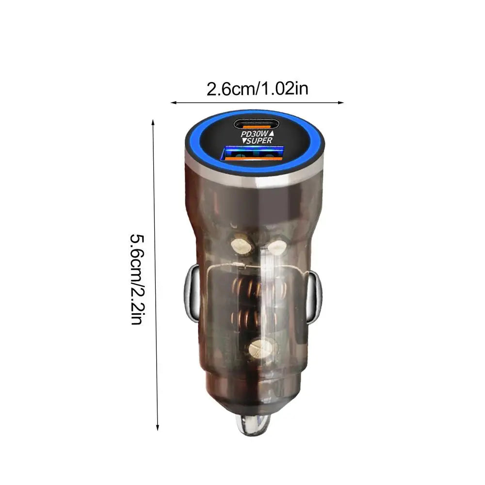 Car Phone Fast Charger with Type A and Type C Connectivity