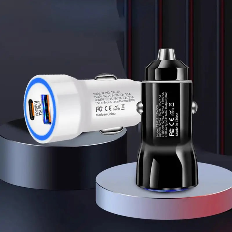 Car Phone Fast Charger with Type A and Type C Connectivity