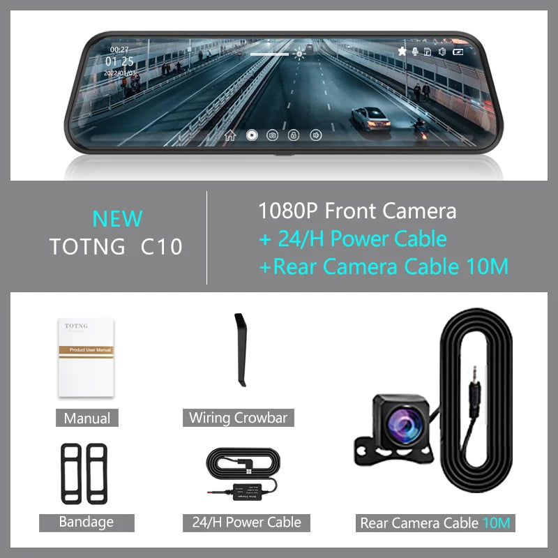 10 Inch Mirror Camera for Car Touch Screen Video Recorder