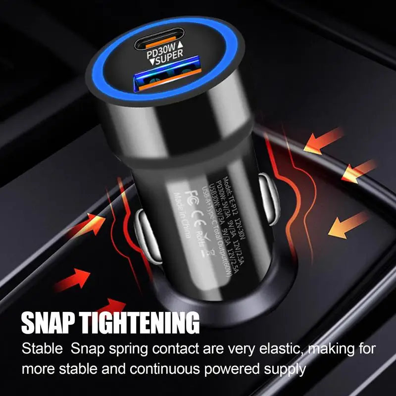 Car Phone Fast Charger with Type A and Type C Connectivity