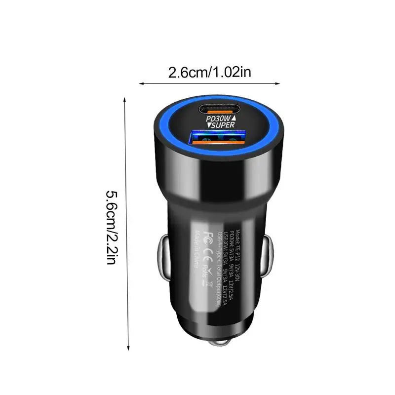 Car Phone Fast Charger with Type A and Type C Connectivity
